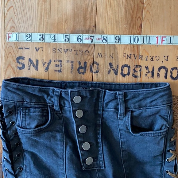 asymmetrical black button fly cropped lace up jeans - Picture 14 of 16